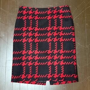 Talbots Womens Classic Black Red Wool Houndstooth Pencil Skirt Size 10 Christmas